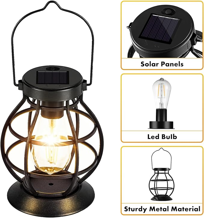 2 Pack Solar Lanterns Outdoor Hanging Lantern Lights, Metal Decor Lantern, Waterproof LED Decorative Garden Light - Garden Decoration for Patio, Yard, Pathway, Landscape