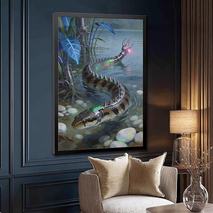 Framed Futuristic Nature Wall Art for Modern Living Room Creative Sci Fi Style Interior Decor 24x36in