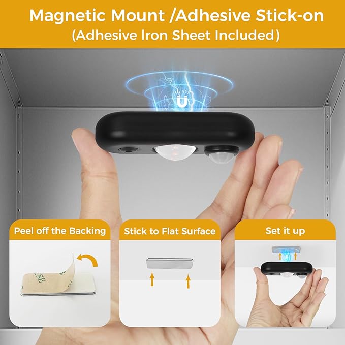 LED Motion Sensor Puck Lights, Small Rechargeable Under Cabinet Light, Dimmable Warm White Closet Lights, Wireless Under Cabinet Lighting for Drawer, Kitchen (6 Pack, Black)