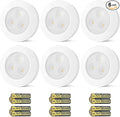 Wireless LED Puck Lights, Touch Activated Tap Ligh Push Light,Battery Operated Stick On Lights for Under Cabinet, Kitchen, Closet & Counters, 6-Pack, White (3 AAA Batteries Included)