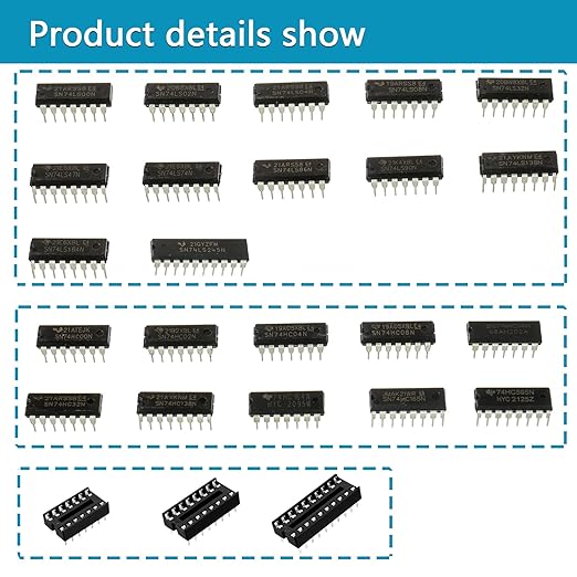 49Pcs 25 Types 74HCxx and 74LSxx Series Logic IC Assortment Kit & IC Socket,Minidodoca Logic IC Series Shift Output Registers、Transceiver、Decade Counters、Multiplexer/Decoders、Hex Inverters IC chip
