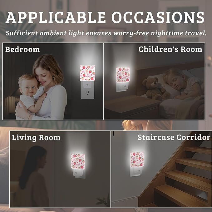 Groovy StrawberryNight Light,Nightlight Lamp with Dusk to Dawn Sensor for Home Indoor Stairway Kitchen Corridor, Decorative Night Lights Plug Into Wall for Boys Girls Women Men Room Gifts