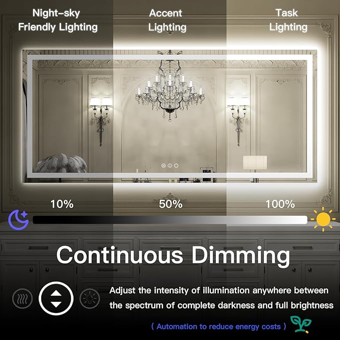ISKM 96'' x 36'' LED Mirror for Bathroom Lighted Vanity Mirror for Wall Front Lights + Backlit LED Bathroom Mirror Anti-Fog Tempered Glass ETL Listed
