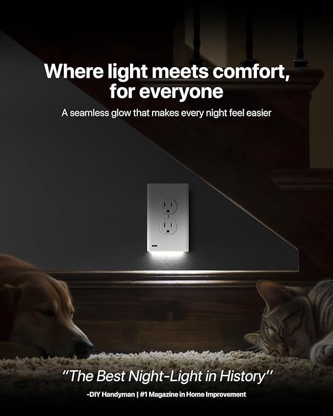 Single - SnapPower GuideLight [for Standard Decor, Not GFCI outlets] - Night Light - Electrical Outlet Wall Plate with LED Night Lights - Automatic On/Off Sensor - (Décor, Light Almond)