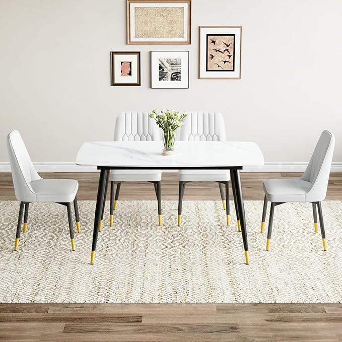 50'' Dining Table Set for 4, Dining Room Sets for 4, Sintered Stone Dining Table Chairs Set of 4, Easy to Assemble，Suitable for Small Spaces
