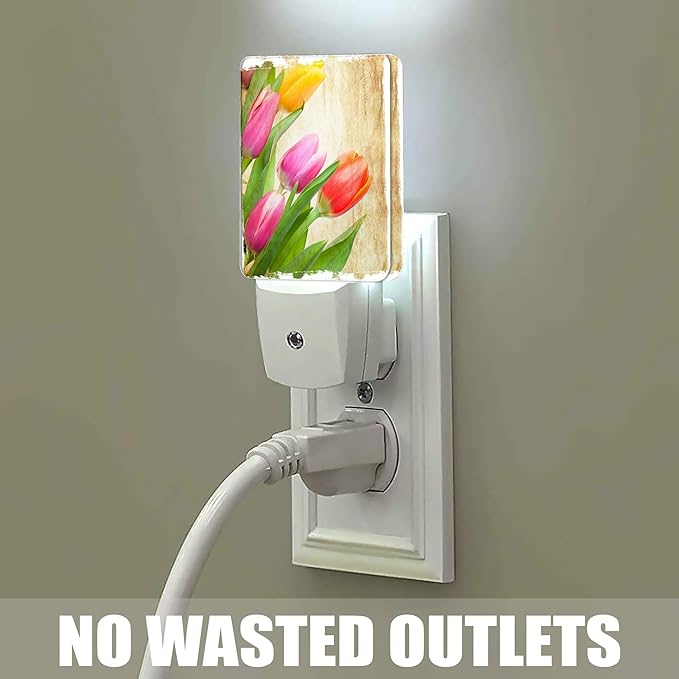 Vintage Tulips Night Light Plug in Wall Lamp Smart Dusk to Dawn Sensor for Home Decorative, Kids Room Bedroom Bathroom Kitchen Hallway Gifts