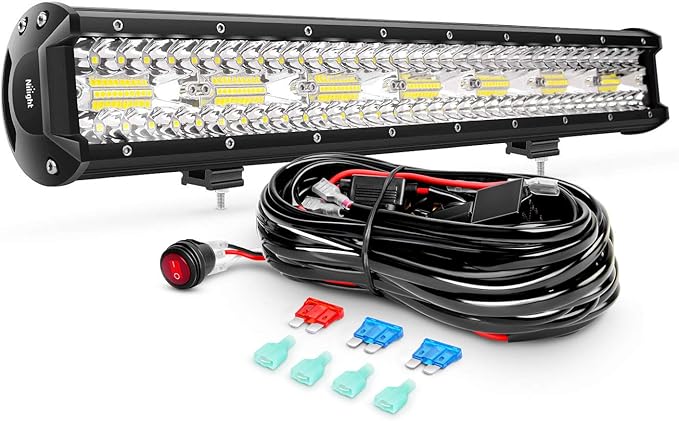 Nilight ZH409 20 Inch 420W Triple Row Flood Spot Combo 42000LM LED Light Bar with Heavy Duty Off-Road Wiring Harness, 2 Years Warranty, White