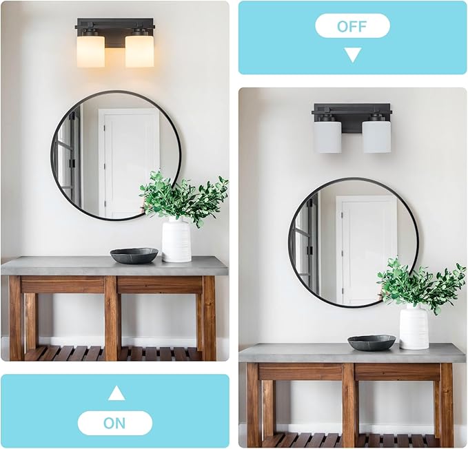 2 Light Modern Bathroom Light Fixtures Over Mirror, Black Vanity Lights for Bathroom Wall Sconces with Milky White Glass Shades, E26 Socket (Bulbs Not Included)