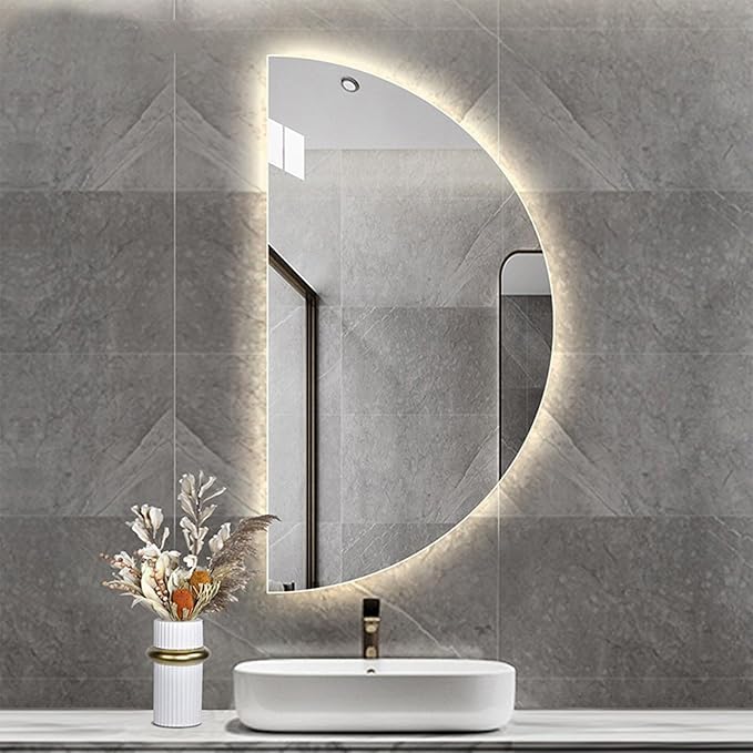 39in Half Moon LED Bathroom Mirror - Half Moon Mirrors for Wall,Frameless Backlit Smart Vanity Mirrors.3-Color Dimmable,Anti-Fog(Left Semicircle, 20 * 39in/50 * 100cm)