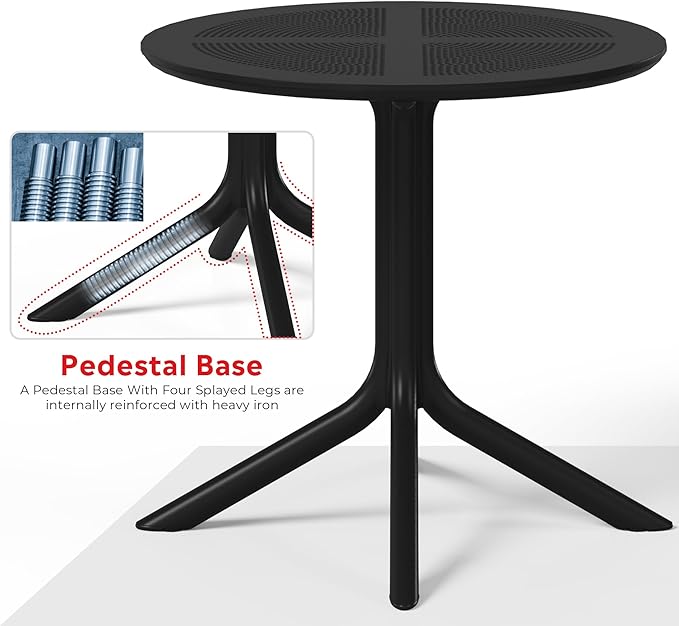 Costaelm Small Patio Table, Outdoor Round Dining Table, Weather Resistant Outside Table for Poolside Deck Lawn Garden Backyard, Black