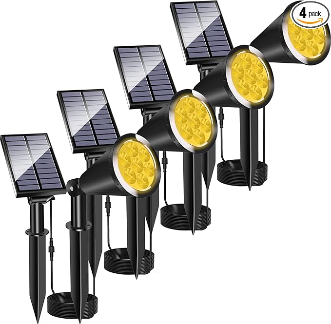MEIHONG Solar Spot Lights Outdoor, Warm White LED Landscape Lamp Dusk to Dawn, 2-in-1 Solar Spotlight for Trees Lights for Garden Porch Walkway Patio (4 Pack)