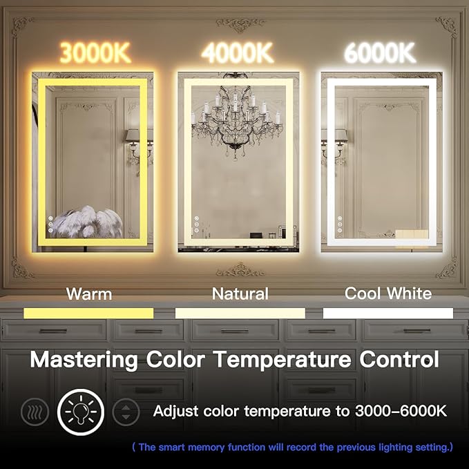 ISKM 32'' x 36'' LED Mirror for Bathroom Lighted Vanity Mirror for Wall Front Lights + Backlit LED Bathroom Mirror Anti-Fog Tempered Glass ETL Listed