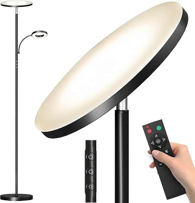 Floor Lamp, Upgraded 42W 4000LM Super Bright LED Floor Lamp for Living Room Bedroom, Dimmable Standing Reading Floor Lamps with Remote & Touch Control