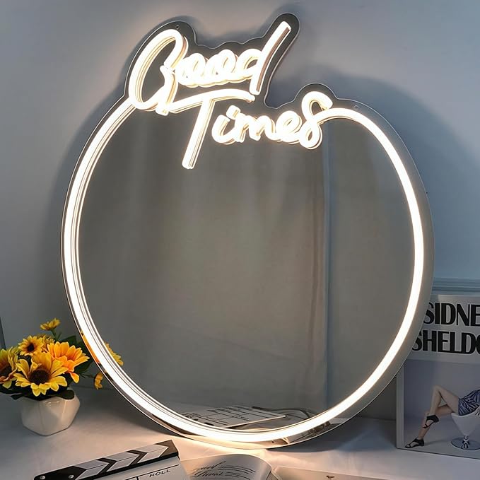 LED Mirror Neon Lights Light Up Dressing Mirror Cat/Shine Heart/Bat/Butterfly Shape Neon Mirror Sign for Modern Home Girl Room Bathroom Salon Wall Art Decor Gift For Girlfriend USB Powered