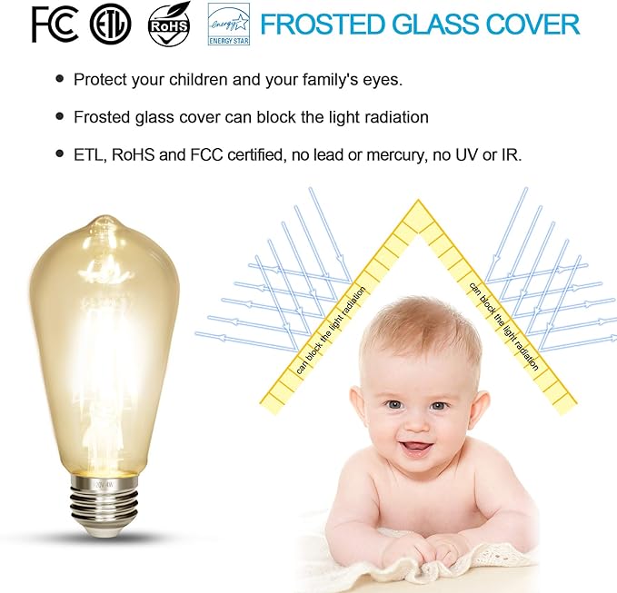 LED Edison Bulb,Antique 40W Vintage Bulb,E26 Non Dimmable Led Bulb 450 Lumens 2700K, Warm White, Pack of 3