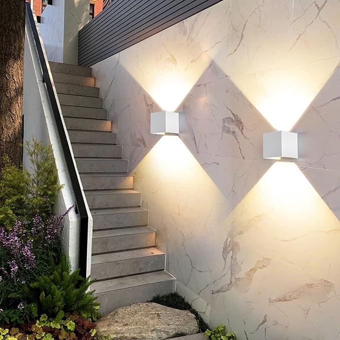 2 Pack Outdoor Wall Lights Exterior/Interior Wall Sconces Up and Down Lights IP65 Waterproof G9 Base Socket Modern Outdoor Lighting Square Aluminum White 3000K Warm Lights, Adjustable Light Angle
