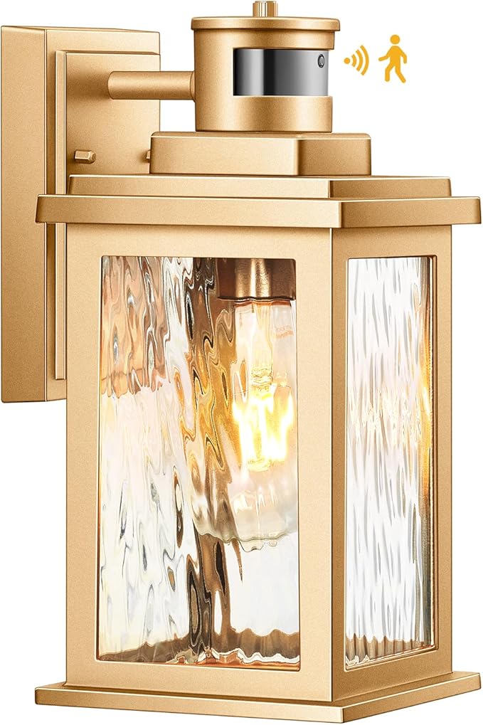 VIANIS Motion Sensor Porch Lights, Outdoor Light Fixtures Wall Mount Dusk to Dawn, Gold Waterproof Exterior Lights for House, Outdoor Wall Lights for House, Doorway, Patio, Anti-Rust