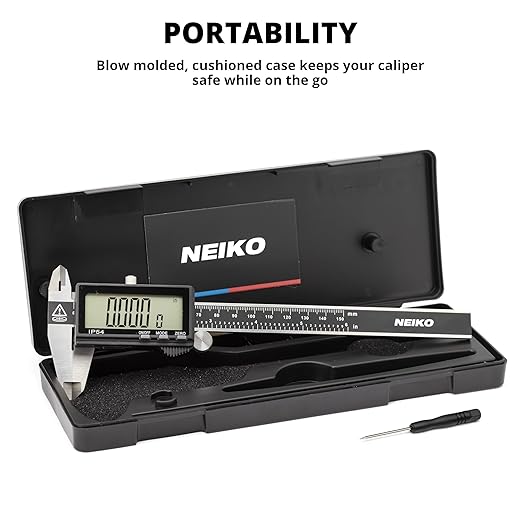 NEIKO 01401A 6-Inch Electronic Digital Caliper, Stainless Steel, Extra Large LCD Screen, Measurement Conversions for Inches, Millimeters, and Fractions