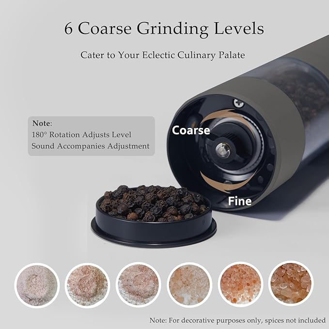 Electric Pepper Grinder, USB Rechargeable, Automatic Pepper Shaker, Adjustable Coarseness, Electric Pepper Mill, LED Light, Refillable, Kitchen Gadget (1-Pack, Greige)