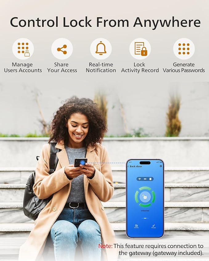 Philips Wi-Fi Smart Lock with Handle, Keyless Entry Keypad Door Lock with Handle, Front Door Deadbolt Set with WiFi Gateway, App Control, Fingerprint Unlock, PIN Code Unlock, Auto Locking