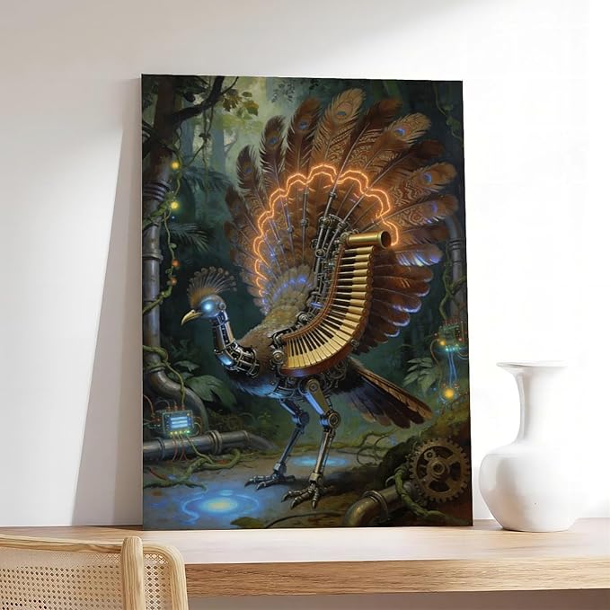 Framed Mechanical Fantasy Wall Art for Living Room TV Wall Vintage Steampunk Aesthetic Home Decor 12x18inch(30x45cm)