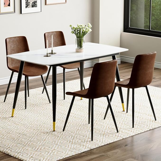 50'' Dining Table Set for 4, Dining Room Sets for 4, Sintered Stone Dining Table Chairs Set of 4, Easy to Assemble，Suitable for Small Spaces
