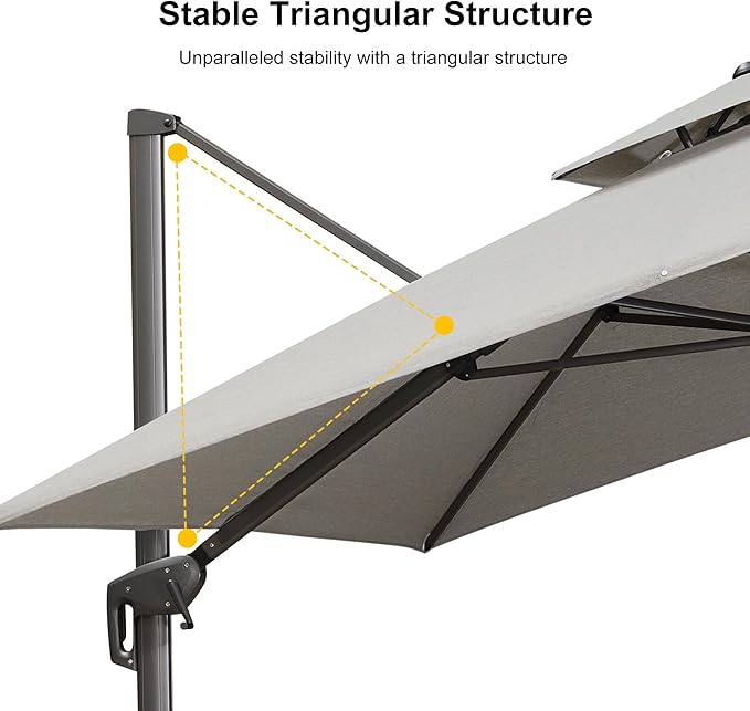 PURPLE LEAF 10' X 13' Double Top Cantilever Patio Umbrella Deluxe Large Outdoor Umbrella Rectangle Offset Umbrella with Fade Resistance for Garden Deck Pool Patio, Pebble Grey