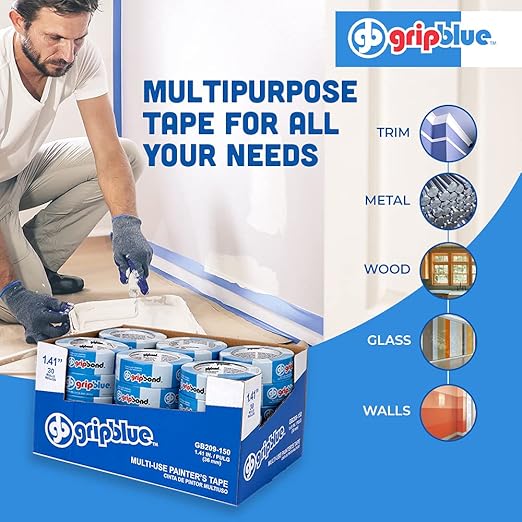 Blue Painters Tape 1.5 Inch Wide, 30 Rolls Masking Tape - Perfect for Precise Lines on Walls & Trim, Multi-Surface, Residue-Free, Easy Removal - Ideal for Indoor & Outdoor Use, 1.41in x 60yds