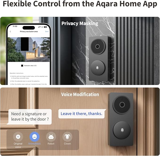 Aqara Smart Doorbell Camera G410 with Chime, 2K, HomeKit Secure Video, 2-Way Audio, Built-in Matter Hub, Wireless/Wired, Supports Apple Home, Alexa, Google, Home Assistant, 2.4G/5GHz Wi-Fi, Black