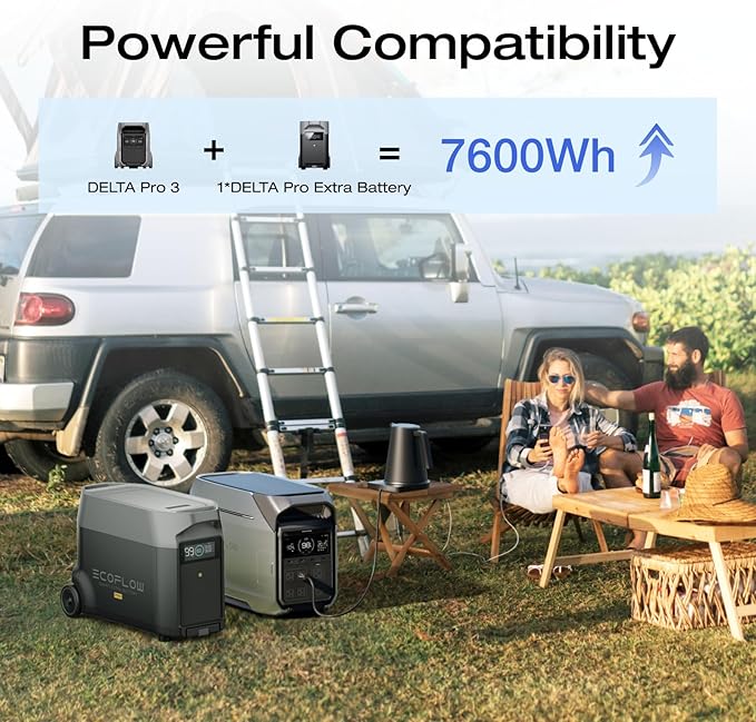 EF ECOFLOW 7696Wh Portable Power Station: DELTA Pro 3 with DELTA Pro Extra Battery, 120/240V 4000W AC Output, Solar Generator for Home Use, Camping, Emergencies, Power Outages, RVs