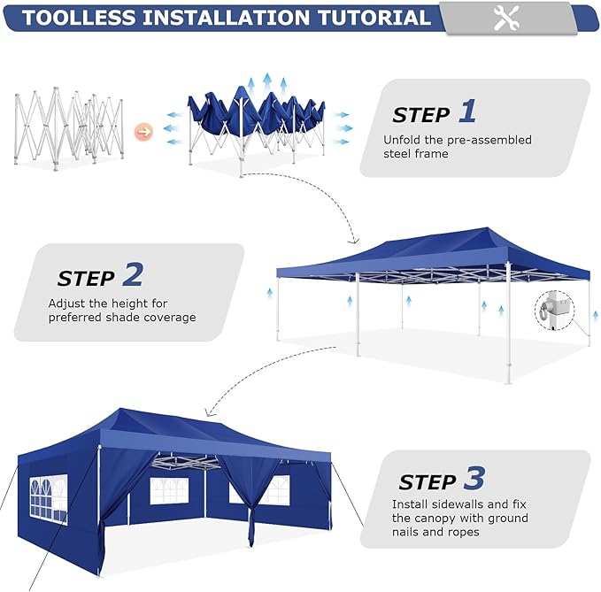 COBIZI 13x26 Pop up Heavy Duty Canopy Tent with 6 Sidewalls, Upgrade Comercial Large Space Stability, 550D Oxford Fabric Waterproof PU-Coated, Outdoor Tents for Party, Market, Wedding, Patio