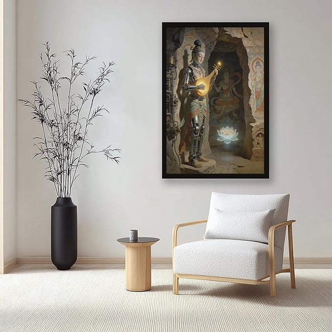 Framed Steampunk Mechanical Fairy Wall Art - Cultural Retro-Futuristic Poster for Home Office Bedroom Decor 16x24in