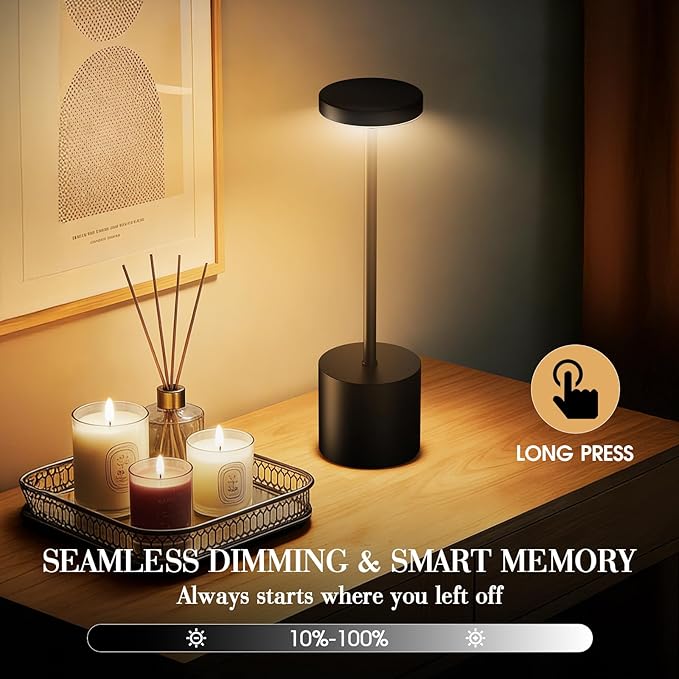 Cordless Table Lamp Set of 2, 5000mAh Rechargeable Lamp with Touch Control & Stepless Dimming, 3 Light Modes, IP54 Waterproof Portable Light for Dining Table, Patio, Bedroom, Power Outage (Black)