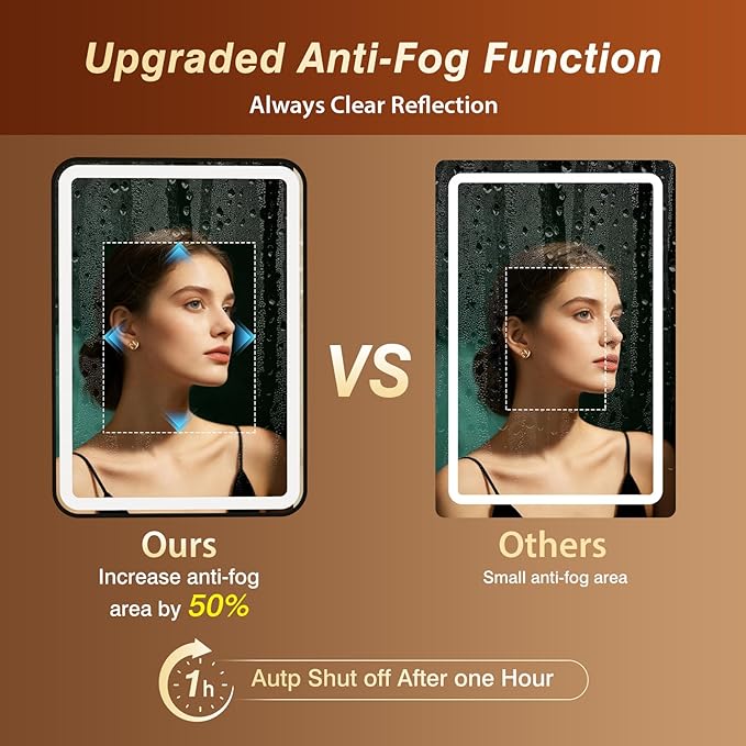 32x40 Inch LED Bathroom Mirror with Black Frame,Front and Backlit Vanity Mirror,Tempered Glass,Stepless Dimmable Wall Mirrors with Anti-Fog, 3 Colors, Memory, Waterproof, LED Smart Bathroom Mirror