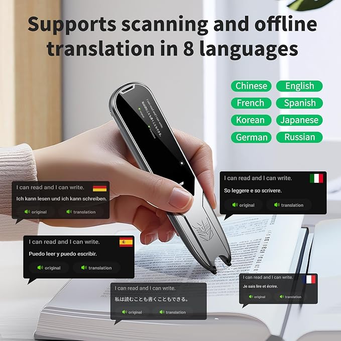 Translator Pen, Reading Pen for Dyslexia, Traductor De Voz Instantaneo, Pen Scanner Text to Speech Device, Scan Reader Pen OCR Digital Pen Reader, Wireless Translation Pen Scanner for Students Adults