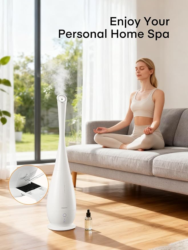 FOHERE Humidifiers for Bedroom Large Room, 5L Cool Mist Quiet Humidifier 48H Long Last for Indoor Plant, Baby, Home, Office with Humidity Sensor, Aroma Box, 3 Speed Settings, White