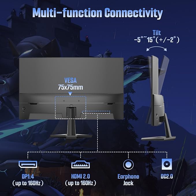 SANSUI 24 Inch Curved 160Hz Gaming Monitor,1500R Curved Gaming Monitor FHD 1080P Computer Monitor,MPRT 1ms Fast VA Display,Freesync,HDR,3000:1, HDMI2.0,DP1.4, VESA Support(ES-G24C1L HDMI Cable Incl.)