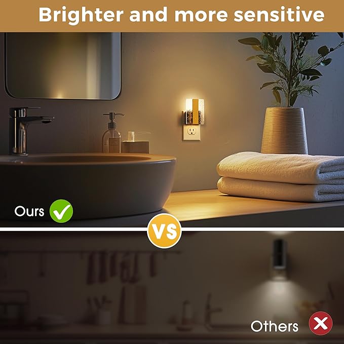 L LOHAS LED Night Lights Plug Into Wall, 2 Pack Night Light with Dusk-to-Dawn Sensor, Dimmable Decorative LED Nightlights, 0-100LM 3000K Adjustable Brightness for Bathroom, Hallway, Bedroom,Stairway