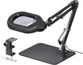 10X Magnifying Desk Lamp with Real Glass Lens Stepless Dimmable, 5 Color Modes, Hands-Free Clamp & Base, Adjustable Swing Arm for Reading, Crafting & Close Work – Black