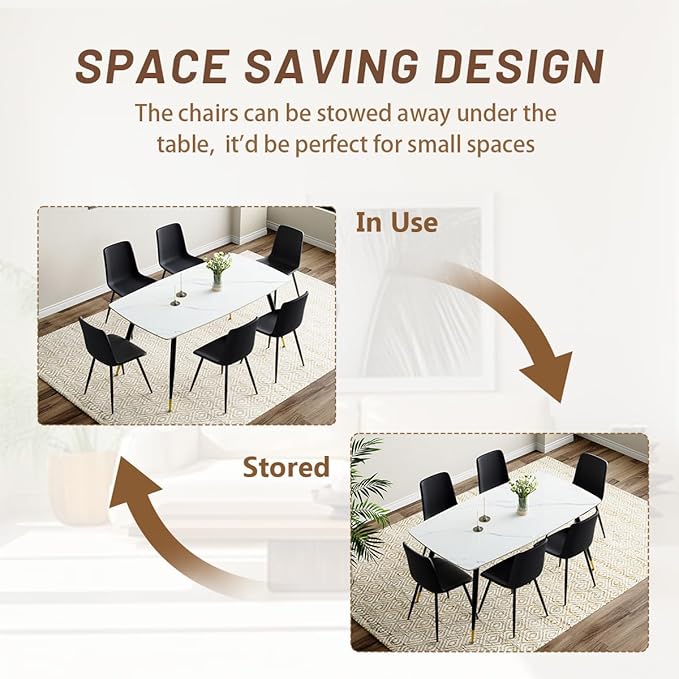 Dining Room Table Set for 6, Dining Table Set for 6 with Chairs, Sintered Stone Dining Set for 6, Easy to Assemble