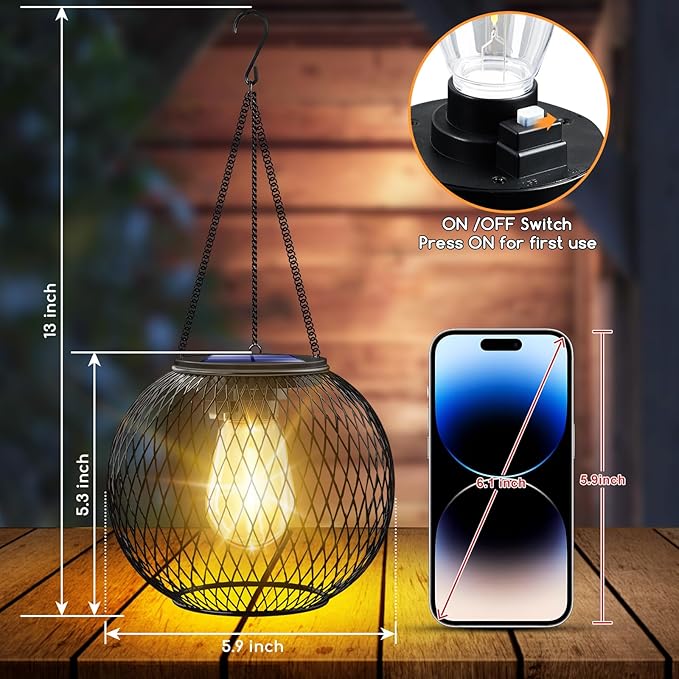 UBright Solar Lanterns Lights Outdoor Waterproof Metal Hanging Solar Powered Lights for Outside Decorative Lanterns for Garden Yard Patio Pathway, 2 Pack