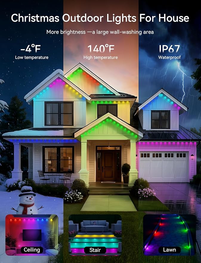 100FT Permanent Outdoor Lights for House -Eaves Lights with 50 IC+RGBCW LED IP67 Waterproof, Smart Outside LED Christmas Light with App/Remote, Eternity Lighting for Holiday/Daily
