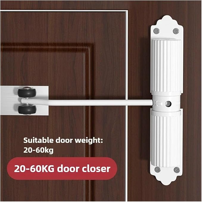 Automatic Adjustable Closer Surface Mounted Heavy Duty Safety Spring for Interior Exterior Door 1 Set(20-60KG White)