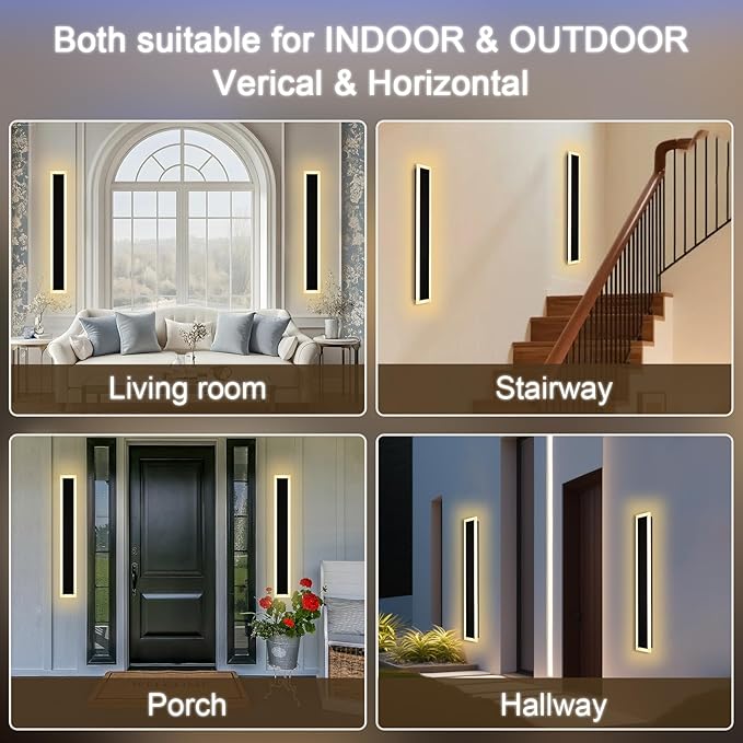 2 Pack Outdoor Wall Light for Porch,32 inch Modern Led Long Wall Lights Fixture,Dimmable Exterior Linear Lighting for House,Outside LED Long Lights for Patio,Garage