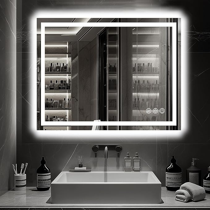 LED Bathroom Mirror, 40"x32" with Frontlit and Backlit Anti-Fog Mirror with Lights LED Vanity Mirror for Bathroom 3 Colors Temperature & Dimmable Bathroom Mirror with HD Tempered Glass