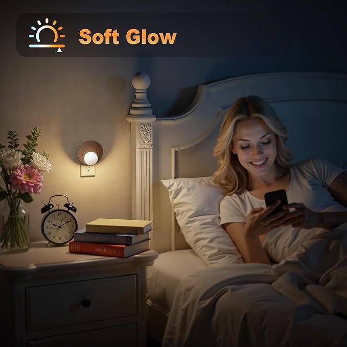 JandCase Night Lights Plug Into Wall: 2 Pack Plug in Night Light, 3000K Warm White, Dusk to Dawn Sensor, Brightness Adujstable Nightlight for Adults, Bedroom, Bathroom, Hallway