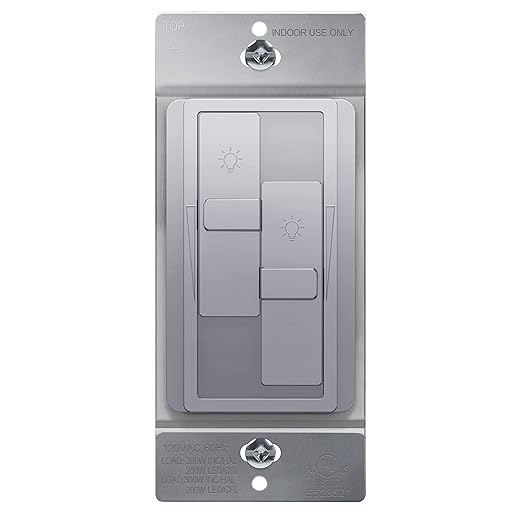 TOPGREENER Elite Series Kalide Dual Load Dimmer Light Switch, Double LED Dimmer Switch, Full Range Dimming, Single Pole, 120VAC, 60Hz, 200W LED/CFL, Neutral Wire Not Required, TGDDS-SV, Silver