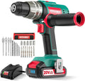 HYCHIKA Cordless Hammer Drill Driver 20V, 400 In-lbs Torque Impact Power Drill with Side Handle,1/2”Metal Chuck 21+3 Clutch, 2.0Ah Battery, LED Light for Drilling Wood Metal Wall