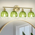 Vintage Bathroom Light Fixtures,4-Light Hardwired Vanity Lights with Green Tulip Glass Shade,Gold Bathroom Vanity Light for Mirror Restroom,E26 Socket,25.2 in(Bulbs Not Included)