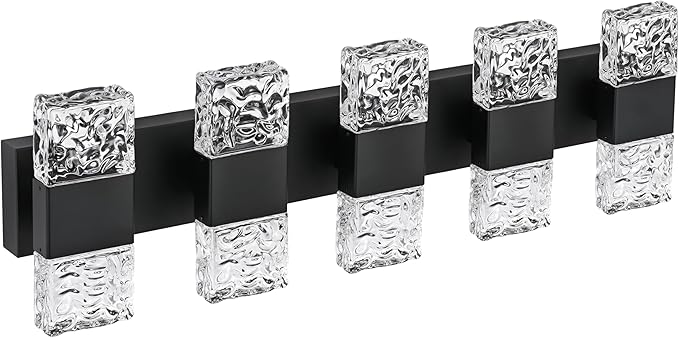 MELUCEE 30.3 in LED Bathroom Lighting Fixtures Over Mirror LED Vanity Light Black Modern Bathroom Light Bar 40W Crystal Wall Light Fixtures, 3000K Warm Lighting, Built-in Led Chips